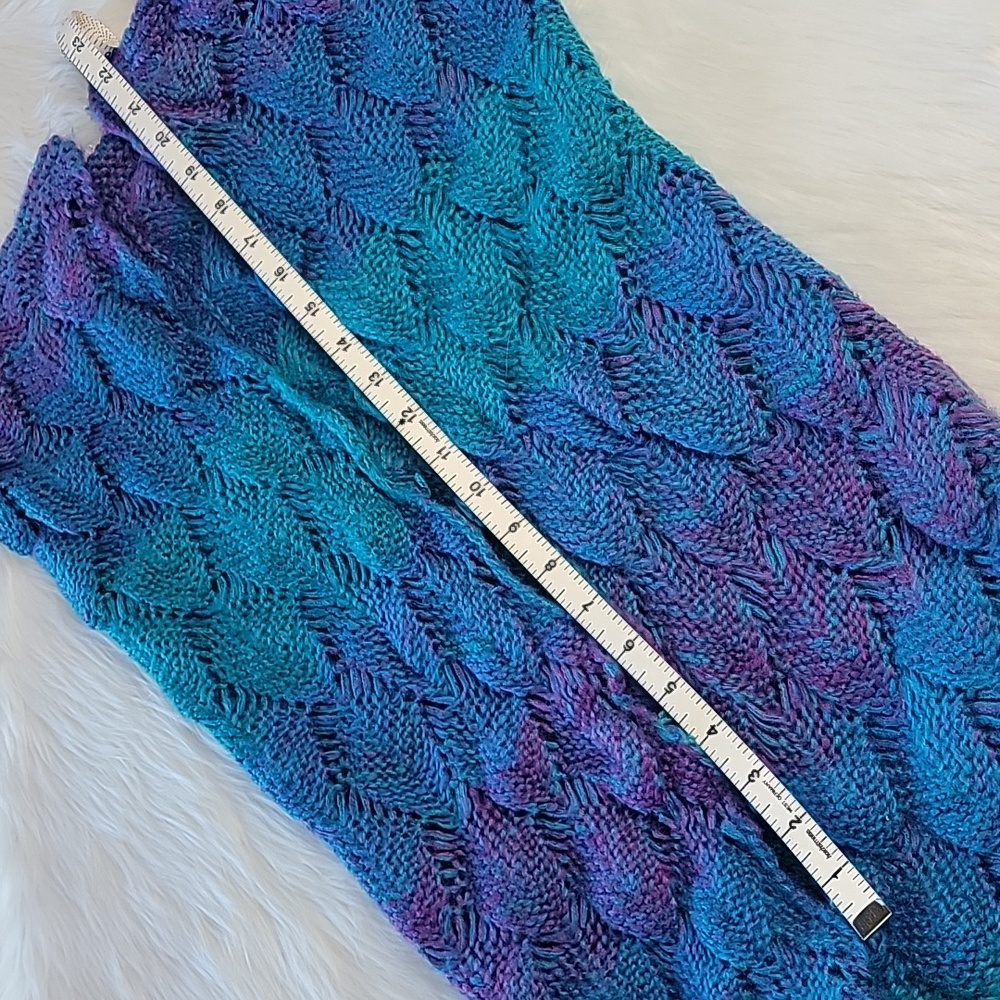 OMBRE Teal Purple Crochet Knit Mystical Fairy Mermaid Tail Cocoon Throw Blanket - Picture 6 of 8